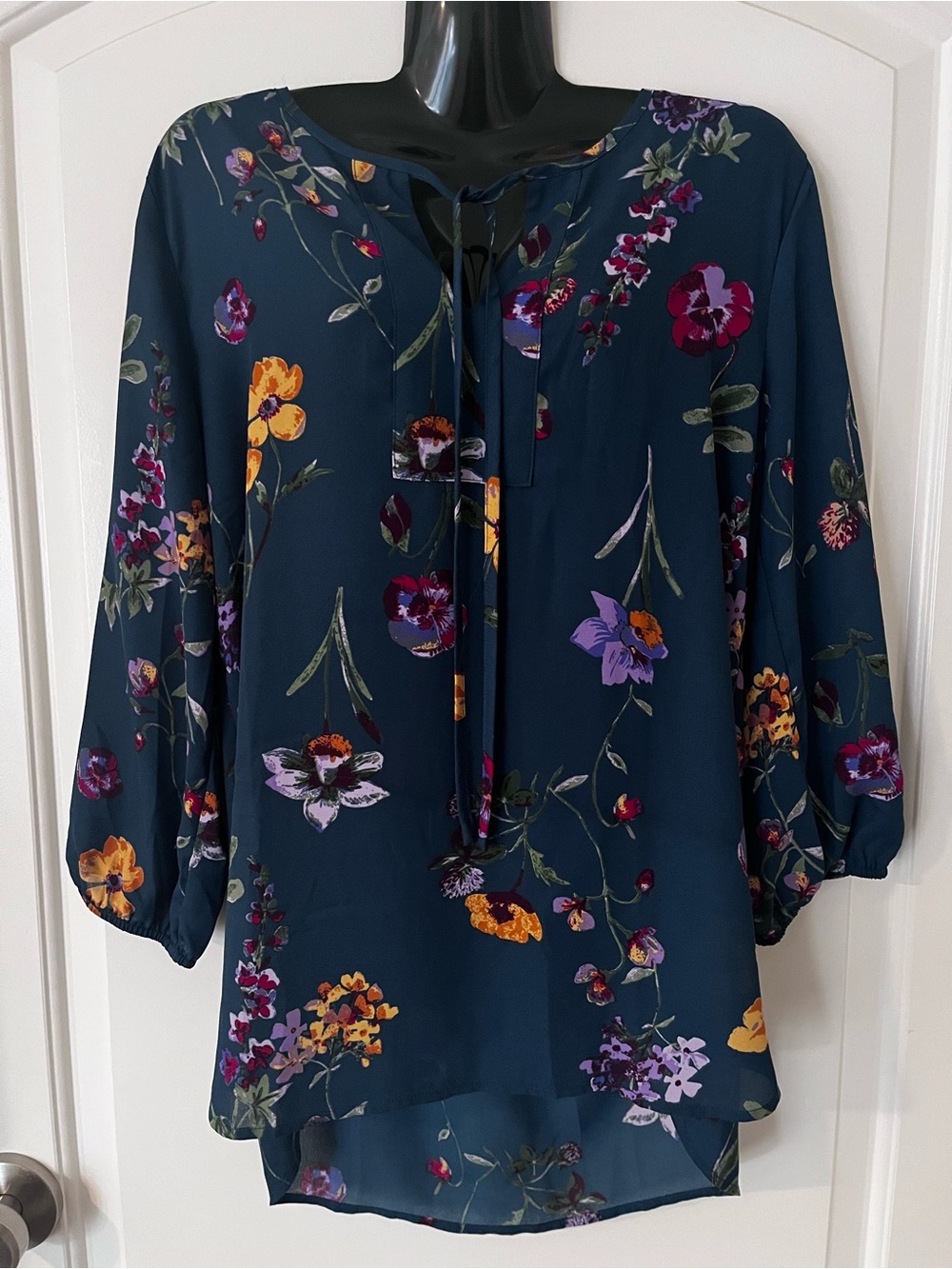 West Kei Teal Floral Tie-Front Blouse